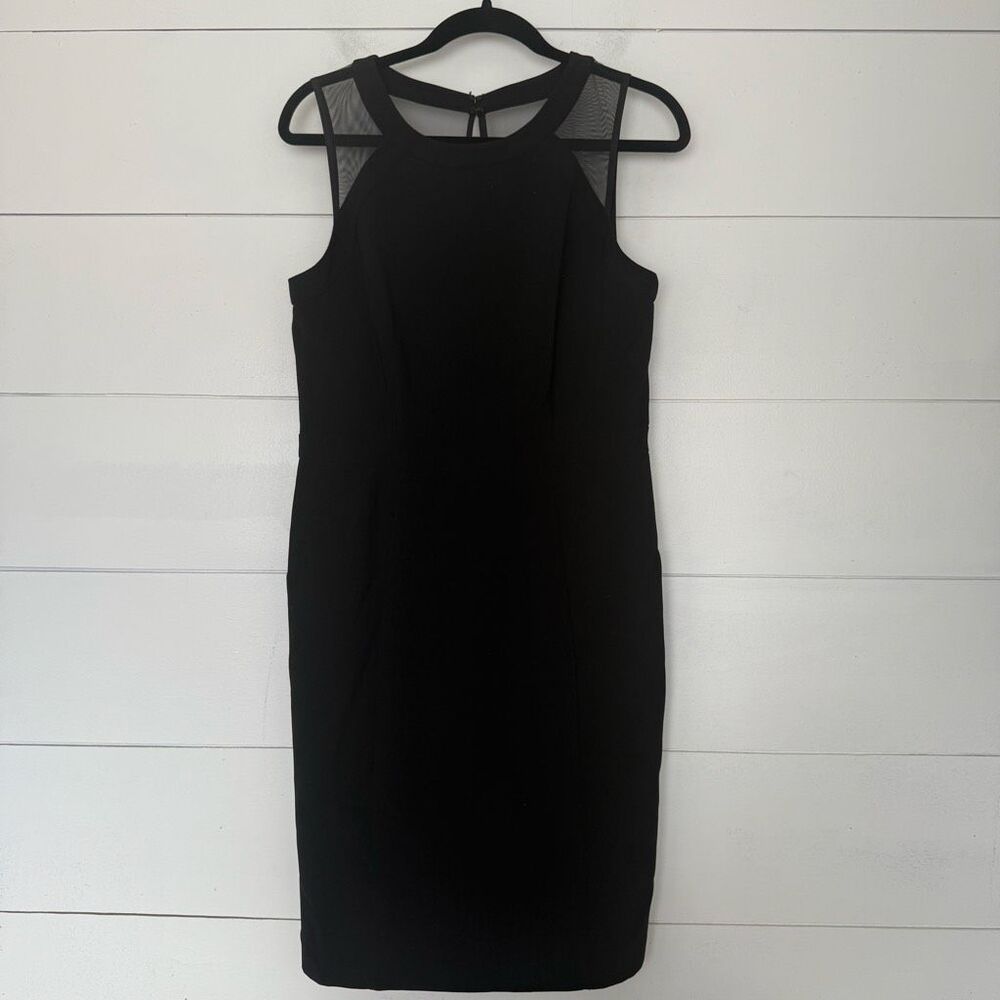 White House Black Market Women’s 10 Mesh Black Sheath Dress Career Office Core